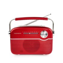 Thomson Radio Solar Portatil Retro RTS450BT - FM - Carga por Energia Solar o USB-C - Antena Telescopica - Bluetooth - Color Rojo