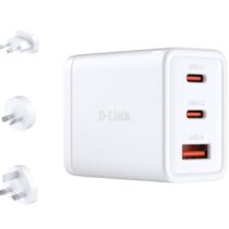 D-Link Cargador de Pared GaN de 65W - 2 USB-C y 1 USB-A - Conectores Intercambiables - Color Blanco