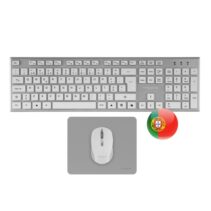 Tacens Zenith Combo Pack Inalabrico de Teclado Completo + Raton y Alfombrilla - Disposicion Portuguesa QWERTY PT - Teclas Silenciosas de Perfil Bajo - Sensor de 3200dpi - Conexion Dual Link 2.4GHz - Switches HUANO - Color Blanco