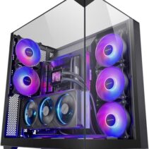 Mars Gaming MC-3GF Caja Torre ATX - 2 Ventiladores ARGB Traseros Preinstalados - Triple Cristal Templado - Montaje Vertical para Tarjetas Graficas - Soporte para Refrigeracion Liquida hasta 360mm - 420x289x460mm - Color Negro