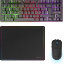 Mars Gaming MCPWTKL Combo Pack Gaming 3en1 - Teclado Hibrido H-Mech Formato TKL - Disposicion Francesa AZERTY FR - Raton 3200dpi - Switches HUANO - Color Negro