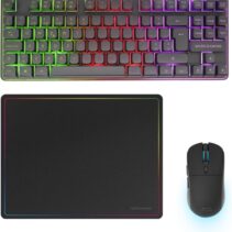 Mars Gaming MCPWTKL Combo Pack Gaming 3en1 - Teclado Hibrido H-Mech Formato TKL - Disposicion Portuguesa QWERTY PT - Raton 3200dpi - Switches HUANO - Color Negro