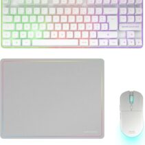 Mars Gaming MCPWTKL Combo Pack Gaming 3en1 - Teclado Hibrido H-Mech Formato TKL - Disposicion Francesa AZERTY FR - Raton 3200dpi - Switches HUANO - Color Blanco