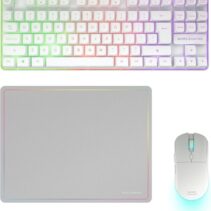 Mars Gaming MCPWTKL Combo Pack Gaming 3en1 - Teclado Hibrido H-Mech Formato TKL - Disposicion Internacional QWERTY US - Raton 3200dpi - Switches HUANO - Color Blanco
