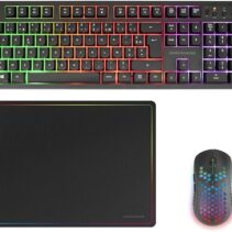 Mars Gaming MCPWX Combo Pack Gaming 3en1 - Teclado Hibrido H-Mech - Disposicion Francesa AZERTY FR - Raton 3200dpi - Switches HUANO - Color Negro