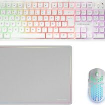 Mars Gaming MCPWX Combo Pack Gaming 3en1 - Teclado Hibrido H-Mech - Disposicion Portuguesa QWERTY PT - Raton 3200dpi - Switches HUANO - Color Blanco