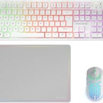 Mars Gaming MCPWX Combo Pack Gaming 3en1 - Teclado Hibrido H-Mech - Disposicion Internacional QWERTY US - Raton 3200dpi - Switches HUANO - Color Blanco