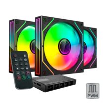 Mars Gaming MF-3DPROKIT Pack de 3 Ventiladores de 120mm - Iluminacion ARGB Infinity Mirror 360º - Silencioso 12dB - Mando a Distancia y Hub ARGB - Color Negro