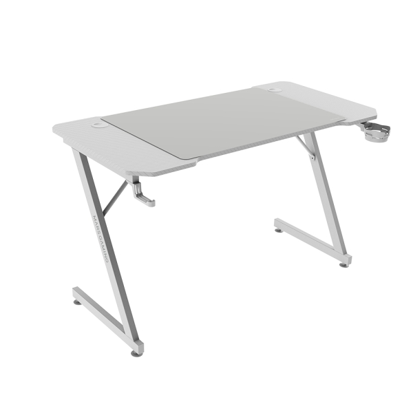 Mars Gaming MGD-X120 Mesa Gaming - Soportes Auriculares y Bebidas - Alfombrilla XXL - Estructura Acero - 120x60x1.5cm - Acabado en Fibra de Carbono - Color Blanco