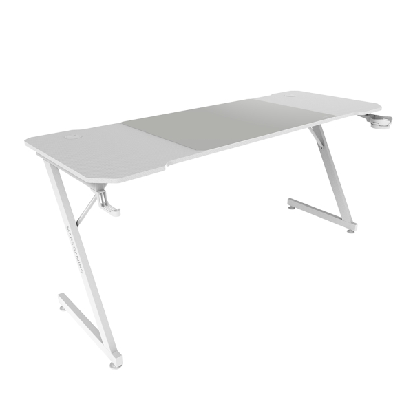Mars Gaming MGD-X160 Mesa Gaming - Soportes Auriculares y Bebidas - Alfombrilla XXL - Estructura Acero - 160x60x1.5cm - Acabado en Fibra de Carbono - Color Blanco