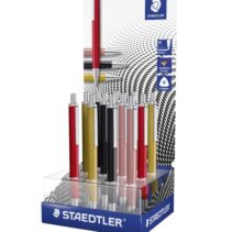 Staedtler Triplus Expositor con 12 Boligrafos Retractiles - Tinta Azul - Ancho de Linea M - Colores Surtidos