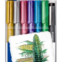 Staedtler Metallic Pen Pack de 6 Rotuladores de Punta Fina Trazo 1 - 2mm + Rotulador Pigment Liner Trazo 0.3 - 2mm - Tinta Base de Agua - Colores Surtidos