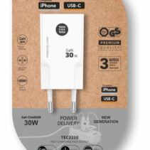 TechOneTech Cargador Doble de Pared Ultrarrápido GaN 30w USB-C+USB-A Blanco