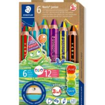 Staedtler Noris Junior Pack de 6 Lapices de Colores Extragruesos Duo + Sacapuntas - 3 en 1