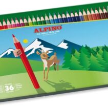 Alpino Caja Metalica con 36 Lapices de Colores Hexagonales - Mina de 3mm - Resistente a la Rotura - Bandeja Extraible - Colores Surtidos