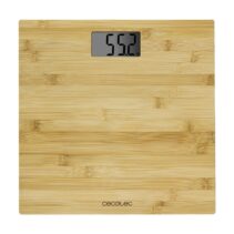 Cecotec Surface Precision 9300 Healthy Bascula Corporal de Bambu - Capacidad hasta 180kg - 4 Sensores - Pantalla LCD - Incluye Cinta Metrica y Pilas - Autoapagado - 300x300mm - Color Madera Claro