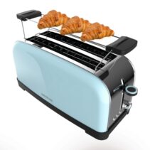 Cecotec Toastin' Time 1500 Tostadora de Doble Ranura Larga - 1500W - Capacidad para 4 Rebanadas - Ranura Ancha - Bandeja Recogemigas - 7 Niveles - Acabado en Acero Inoxidable - Color Azul Claro