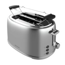 Cecotec Toast and Taste 1000 Retro Double Tostadora de Doble Ranura - 980W - Ranura Ancha hasta 3.8cm - Sistema de Autocentrado - Bandeja Recogemigas Extraible - Acabado en Acero Inoxidable