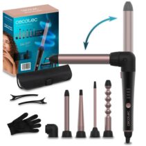 Cecotec SurfCare MultiWaves Rizador de 25mm - Revestimiento Ceramico - Angulo de 90° - Guante y Clips - Cabezales Surtidos - Temperatura de 140 a 200°C - Color Negro y Rosa