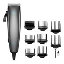 Cecotec Bamba PrecisionCare Power Blade Titanium Cortapelos con Cable - Cuchillas de Titanio - Uso en Seco y Humedo - 9 Peines Guia - Palanca de Ajuste Regulable - Lubricante - Color Gris