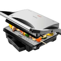 Cecotec Rock'nGrill 1000 Parrilla Electrica - 1000W - Antiadherente - Placa Flotante Ajustable - Bandeja Recogegrasas - Asa de Tacto Frio - Guardado Vertical - 25.5x29.5cm - Acero Inoxidable