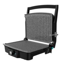 Cecotec Rock’nGrill 2000 Stone Ceramic MixandGrill Parrilla Electrica - 2000W - Antiadherente - Grill y Plancha - Apertura 180º - Bandejas Recogegrasas - Libre de PTFE y PFOA - Color Negro