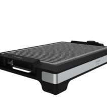 Cecotec Tasty and Grill 2000 Inox LineStone Plancha Electrica - 2000W - Acabados en Acero Inoxidable - Antiadherente - Termostato - Apto Lavavajillas - Bandeja Recogegrasas - 37.5x24.5cm - Color Negro