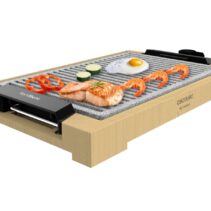 Cecotec Tasty and Grill 2000 Bamboo LineStone Plancha Electrica - 2000W - Antiadherente - Estructura Bambu - Termostato Regulable - Apta para Lavavajillas - Espatula - 37.5x24.5cm - Color Madera Claro