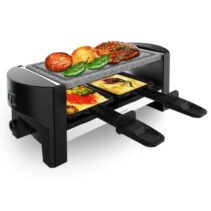 Cecotec Cheese and Grill 3200 Pocket AllStone Raclette - Potencia de 320W - Ideal para 2 Personas - Placa Piedra Natural - Compacta y Facil de Limpiar - Incluye Sartenes y Espatulas - Color Negro