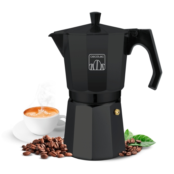 Cecotec Moklassic 600 Cafetera Italiana para 6 Tazas - Aluminio Fundido - Apta para Todas las Superficies - Apto para Lavavajillas - Junta de Silicona - Valvula de Seguridad - Color Negro