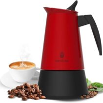 Cecotec Piccolina 600 Cafetera Italiana para 6 Tazas de Acero Inoxidable - Capacidad de 300ml - Junta de Silicona - Compatible con Todo Tipo de Cocinas - Valvula de Seguridad - Color Negro y Rojo