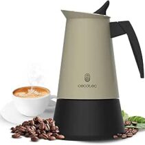 Cecotec Piccolina 600 Cafetera Italiana para 6 Tazas de Acero Inoxidable - Capacidad de 300ml - Junta de Silicona - Compatible con Todo Tipo de Cocinas - Valvula de Seguridad - Color Negro y Verde