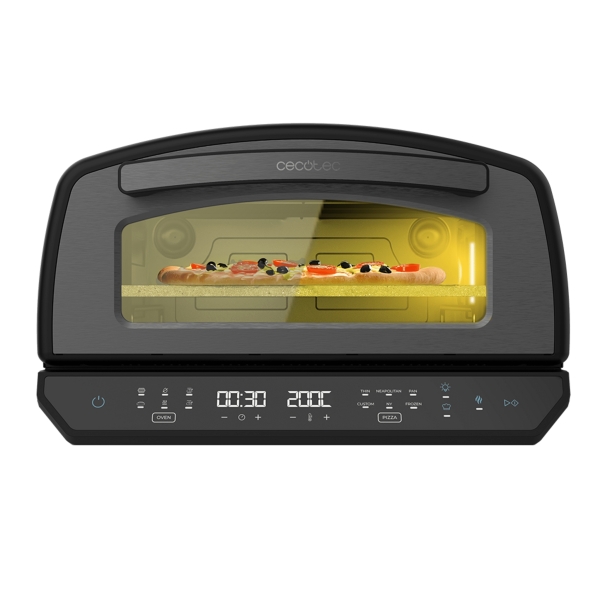 Cecotec Pizza and Co 500 Max Horno Electrico para Pizzas - 2200W - Capacidad de 13L - Pantalla LED - Rango de 60 a 500°C - Multifuncional - 6 Modos - Ahumado con Virutas - Color Negro