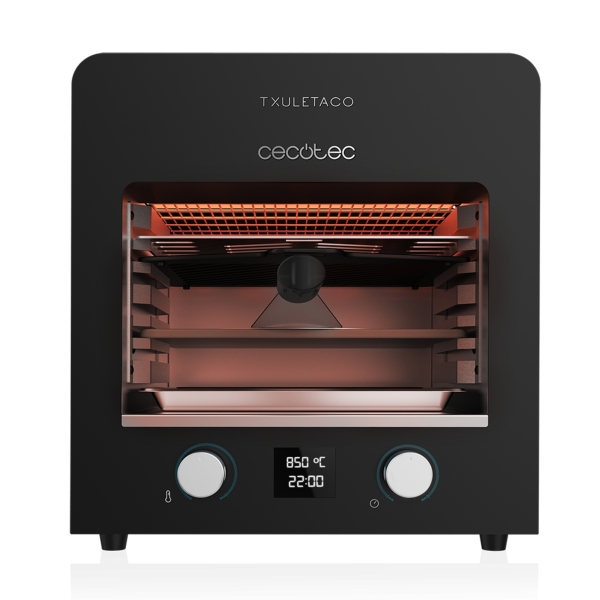 Cecotec Txuletaco 8000 Inferno Horno para Asar - 2200W - Temperatura 850°C - Parrilla de Hierro - Piedra y Bandeja para Pizzas - Termometro Digital - Bandejas Recogegrasas - 36x38x39.5cm - Color Negro