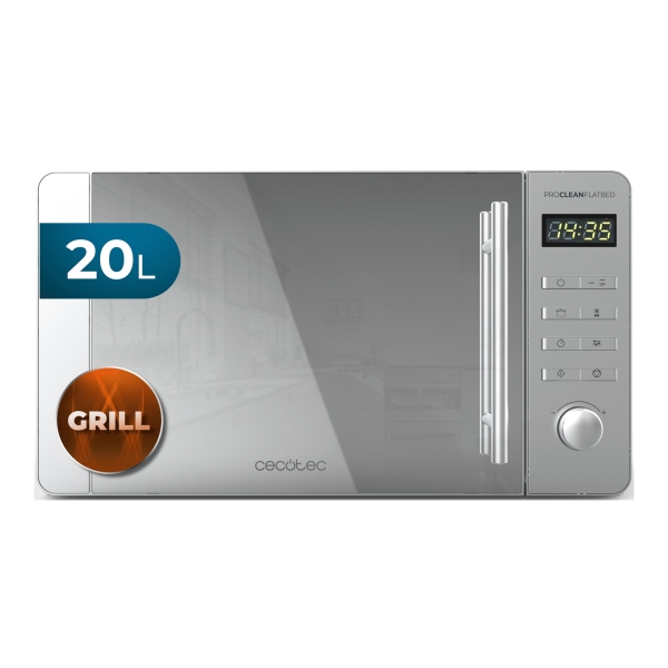 Cecotec Proclean 5120 Flatbed Inox Microondas sin Plato - Potencia de 700W - Capacidad de 20L - Grill de 800W - Revestimiento Ceramico - Pantalla LED - Elegante - Acero Inoxidable