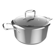Cecotec Polka Classy Olla de 24cm de Diametro - Capacidad de 4L - Acero Inoxidable 18/10 - Tapa de Cristal y Acero - Revestimiento Antiadherente - Apto para Lavavajillas - Compatible con Induccion