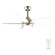 Cecotec EnergySilence Aero 4200 GoldWhiteWood Ventilador de Techo con 5 Aspas y Luz - 53W - Diametro de 42" - 3 Tonos LED - Temporizador - 3 Velocidades - Modo Invierno - Color Blanco y Dorado