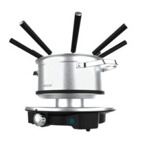 Cecotec Fun GourmetFondue Advance Fondue Electrica - 1500W - Acero Inoxidable - Termostato - Capacidad de 1.7L - 8 Tenedores - Olla Antiadherente - Apta para Lavavajillas - Tapa Antisalpicaduras