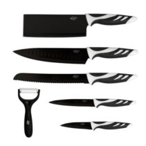 Cecotec Swiss Pack de 6 Cuchillos Profesionales - Hojas de 2mm de Grosor - Acero Inoxidable y Ceramica - Mango Antideslizante - Recubrimiento Antiadherente y Antibacteriano - Estuche - Color Negro