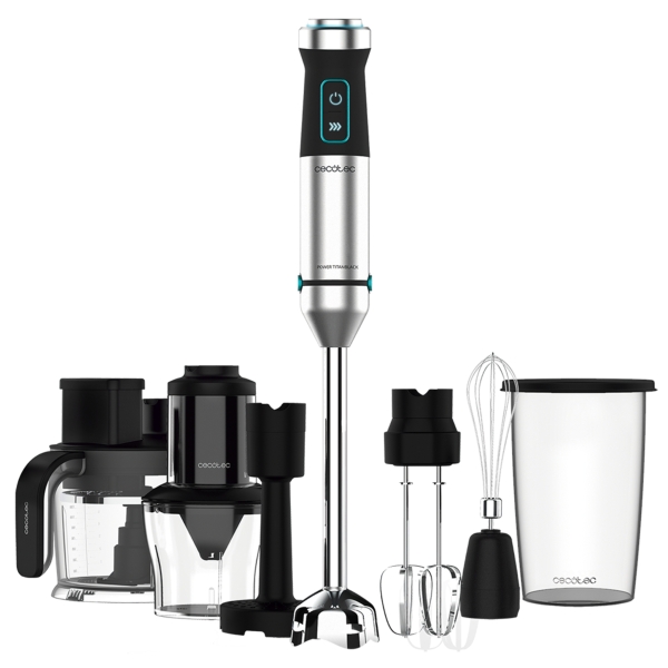 Cecotec Power TitanBlack 1500 XL TotalMix Batidora de Mano - 1500W - Cuchillas de Titanio - Campana Antisalpicaduras - Velocidad Ajustable - Incluye Accesorios Variados - Funcion Turbo - Color Negro