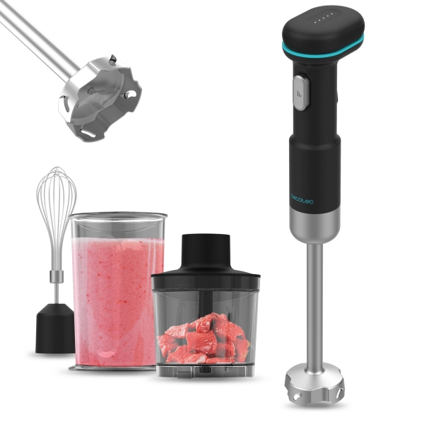 Cecotec BlendGo Batidora de Mano con Bateria - 180W - Carga Rapida en 2h - Autonomia 30min - Proteccion contra Sobrecalentamiento - Velocidad Ajustable - Accesorios Versatiles - Bateria - Color Negro
