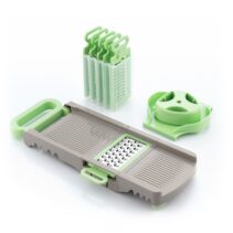 Innovagoods Choppie Mandolina 6 en 1 con Rallador - Plegable - Multifuncion - Incluye Accesorios - Facil Limpieza - Compacto y Ligero - Seguro - 14.5x14x16cm - Color Verde y Gris