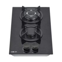Muvip MV0627 Cocina de Gas Encastrable - 2 Zonas de Coccion de 26cm - Quemador y Soportes de Hierro Fundido - Cristal Templado de Alta Resistencia - Sistema de Encendido Electrico - Dispositivo de Seguridad Apagado de Llama