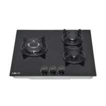 Muvip MV0626 Cocina de Gas Encastrable - 3 Zonas de Coccion - Quemador y Soportes de Hierro Fundido - Cristal Templado de Alta Resistencia - Sistema de Encendido Electrico - Dispositivo de Seguridad Apagado de Llama