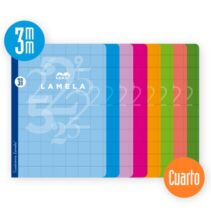 Lamela Pack de 10 Libretas Grapadas con 50 Hojas de 70g/m2 con Margen - Formato Cuarto - Pauta Cuadrovia de 3mm - Cubierta de Cartoncillo Plastificado - Papel Offset Blanco Extra - Colores Surtidos