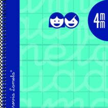 Lamela Cuaderno Espiral con 80 Hojas de 90g/m2 con Margen - Formato Cuarto - Pauta Cuadrovia de 4mm - Cubierta Extra Dura - Papel Offset Blanco Extra - Color Turquesa