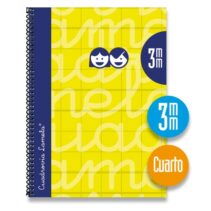 Lamela Cuaderno Espiral con 80 Hojas de 90g/m2 con Margen - Formato Cuarto - Pauta Cuadrovia de 3mm - Cubierta Extra Dura - Papel Offset Blanco Extra - Color Amarillo