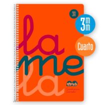 Lamela Cuaderno Espiral con 80 Hojas de 90g/m2 con Margen - Formato Cuarto - Pauta Cuadrovia de 3mm - Cubierta Extra Dura - Papel Offset Blanco Extra - Color Naranja