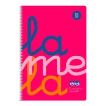 Lamela Cuaderno Espiral con 80 Hojas de 90g/m2 con Margen - Formato Cuarto - Pauta Cuadrovia de 5mm - Cubierta Extra Dura - Papel Offset Blanco Extra - Color Rosa