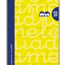Lamela Cuaderno Espiral con 80 Hojas de 90g/m2 con Margen - Formato Folio - Pauta Cuadrovia de 5mm - Cubierta Extra Dura - Papel Offset Blanco Extra - Color Amarillo